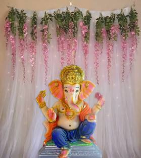 specialyou.in Ganesh Chaturthi Background Sheer net Curtains Decoration Items, Pink Artificial isteria Flower Vines fairy Lights Combo for Birthdays, Home Décor 12 Items