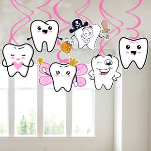 ZYOZI Pink 6 pcs I Got My First Tooth Hanging Swirls, First Tooth Decoration Items for Baby