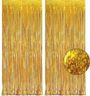 Birthday Popper Golden Laser Wave Foil Fringe Curtain | Pack of 2