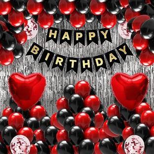 GLOBALPARTY Black & Silver Happy Birthday Decoration Kit Combo For Boys Girls/friend Pack of 33