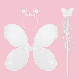 specialyou.in White SpecialYou Fairy Wings with Hair Band and Magic Wand Costume for birthday