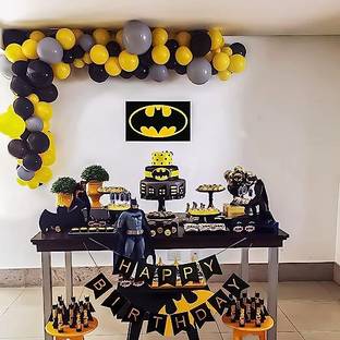 specialyou.in Special You Batman superhero theme birthday decorations for boys, black birthday banner/ black, yellow and grey balloon/ Batman poster- 64 items