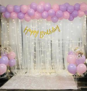 specialyou.in Special You Birthday Decorations for girls with Pink & Purple Balloons, white net Curtain cloth and Fairy Lights - 58 pc