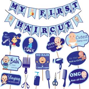 Xzotic Blue First Haircut Banner & Props | Blue Theme | Set of 17 pcs