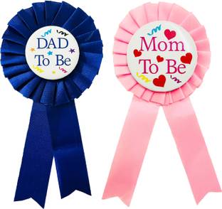 ZYOZI Blue, Pink Mom to Be & Dad to Be Tinplate Badge Pin for Baby Shower Celebration (Pack Of 2)