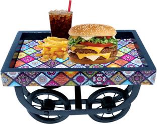 Womenium Craft Serving Thela Cart Platter Trolley Platter for Dining Table, Kitchen Decor Wood Decorative Platter