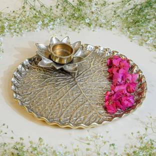 BEHOMA Aluminium Lotus Leaf Thali for Pooja and Decoration Aluminium Decorative Platter