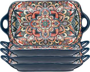 Ezyhome 4Pcs Serving Platter, Ceramic Plates with Double Handle 12.5in Colorful Plate Ceramic Decorative Platter