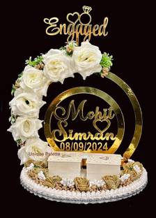 Unique Palette Beautiful Engagement Ring Platter, 10x10x13 inch 2 Detachable Ring Boxes Tray Wood Decorative Platter