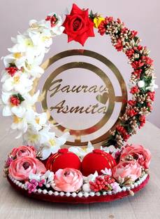 Mridang Handmade Designer Engagement Ring tray ring holder platter with customise name Wood Decorative Platter
