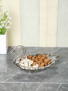 CraftVatika Metal Swan Shape Dry Fruit Tray Bowl Serving Tray, Snacks, Floating Flowers Table Dining Home Décor Aluminium Decorative Platter
