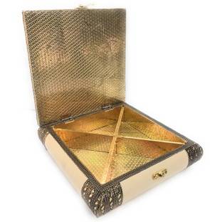 NAVRANG Dry Fruit Box /Dry Fruit Box / Wooden Dry Fruit Box / Sweets Box / Oxidized Meenakari Dry Fruit Box / Gift Box / Wedding Function For Home / Platter Wooden Decorative Platter Wood, Aluminium Decorative Platter