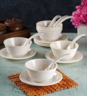 CDI Marble Coloured Textured 18 Pcs Soup Bowl Set Dinner Plate