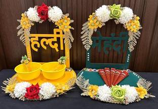 Wedlock Haldi Mehendi Tray | Combo of Haldi Mehendi Platter Terracotta Decorative Platter