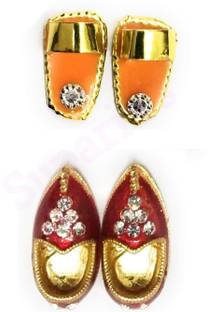 Choice One Laddu Gopal Dress Accessories Combo of Shoes & Slippers Golden & Diamond Idol Dress