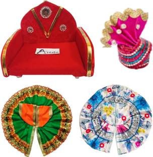 Avishi Laddu Gopal Singhasan with 2 Poshak 1 Mukut/Pagdri, Size 2 no. Dress