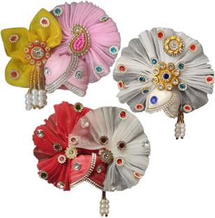 AsPKom Size 4 Laddu Gopal Pagdi, Set of 3 Thakur Ji Pagri, Designer Kanha Pagadi Dress