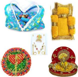 Avishi Combo Set Of Laddu Gopal Multicolor Poshak, With Sringaar Accessories (Size-2 no) Dress