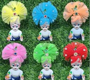 T-Kags Fancy Pagdi, Mukut, for 2 no. Kanha ji, Pack of 6 Pcs, ( size - 2 no.) Deity Ornament