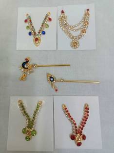 DURGA HOSIERY Laddu Gopal Ji 4 Stone Multicolour Mala and Desighner2 Bansuri (combo) Deity Ornament