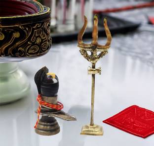 Dhinchak Shiv ji trishul Brass Made, Medium size 6 inch 55 gram Deity Ornament