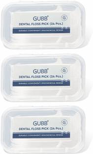 GUBB Dental Floss Pick With Handle Pack of 3 - 24 Floss Picks Each