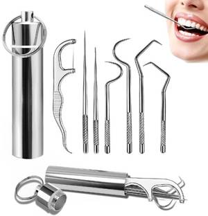 FLOSTRAIN Dental Tools, 7 in 1 Stainless Steel Teeth Cleaning Tool Kit