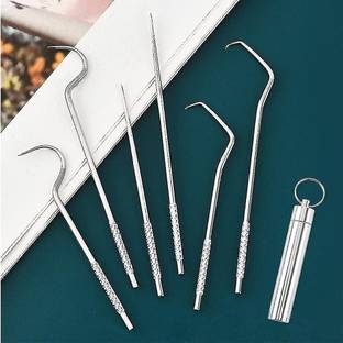 Rossella Portable 7 in 1 Steel Tooth ick Dental Flosses Teeth Cleaning Pocket Tool Kit