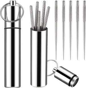 SCABIOSA Portable Metal Toothpick Holder with 8 Pcs Reusable Stainless Steel Toothpicks