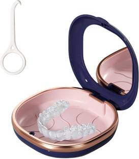 ELQORAX Retainer & Denture Case | Slim Magnetic Mouth Guard Box with Mirror (Blue)