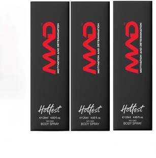mad No Gas Deodorant (Hottest) Pack of -3 120ml Each Long Lasting Fragrance Body Deo Deodorant Spray  -  For Men & Women