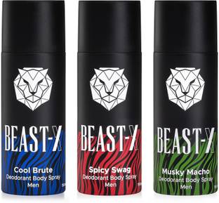 BEAST - X Cool Brute, Spicy Swag and Musky Macho Deodorant Spray  -  For Men