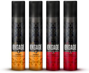 Engage Deo Combo, 2 Intrigue for Him (165ml) & 2 Spirit for Him (165ml) Deodorant Spray  -  For Men
