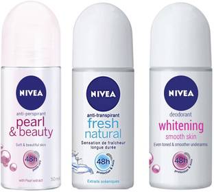 NIVEA WHITENING SMOOTH SKIN ROLL ON DEODORANT 50 ML+FRESH NATURAL ROLL ON DEODORANT 50 ML+PEARL & BEAUTY ROLL ON DEODORANT 50 ML Deodorant Spray  -  For Men & Women