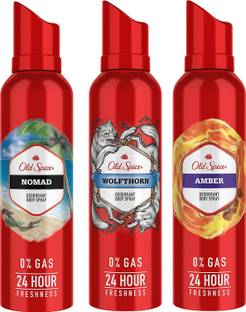 OLD SPICE Nomad, Wolfthorn & Amber Body Spray 140ML Each (Pack of 3) Deodorant Spray  -  For Men