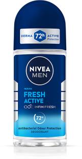 Nivea Men Fresh Active, Antibacterial 72h Protection, 0% Alcohol, Fresh Ocean Extracts Deodorant Roll-on  -  For Men