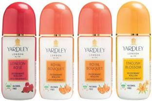 Yardley London 1 London Rose, 2 Royal Bouquet and 1 English Blossom Deodorant Roll-on - For Men & Women(Pack of 4) Deodorant Roll-on  -  For Men & Women