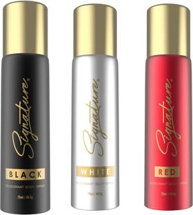 SIGNATURE Black| White| Red Long Lasting Fragrance (70ML Each) Combo Deodorant Body Spray  -  For Men & Women