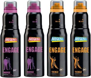 Engage Deo Combo, 2 Nudge (220ml) & 2 Tickle (220ml), Deodorant Spray (Pack of 4) Deodorant Spray  -  For Men