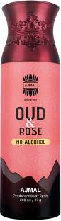 Ajmal Oud Rose Non-Alcoholic Deodorant Body Spray with Spicy Woody Fragrance Perfume Deodorant Spray  -  For Men & Women