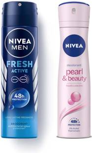 NIVEA Fresh Active Deodorant Men 150ml & Pearl & Beauty Deodorant Women 150ml Deodorant Spray  -  For Men & Women