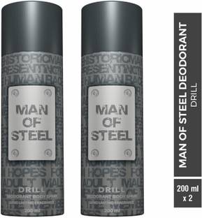 Man of Steel Combo of Drill Long lasting Deodorant Spray  -  For Men