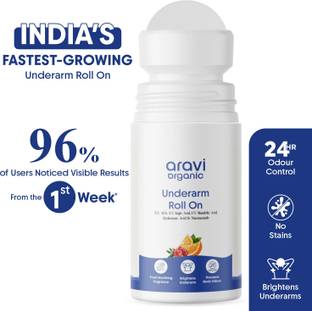 Aravi Organic Under Arm Roll On - 5% AHA,2% Kojic Acid & 1% Mandelic Acid Control Body Odour Deodorant Roll-on  -  For Men & Women