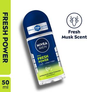 Nivea Men Fresh Power, Antibacterial 72h Protection, 0% Alcohol, Fresh Musk Scent Deodorant Roll-on  -  For Men