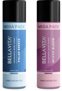 BELLAVITA Polar Breeze & Mystic Bloom Deodorant Combo|2x200ml|Long lasting Fragrance| Deodorant Spray  -  For Men & Women