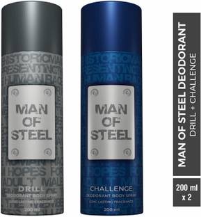 Man of Steel Combo of Drill + Challenge Long lasting Deodorant Spray  -  For Men