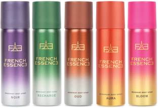 FRENCH ESSENCE Luxury Combo Pack Noir,Recharge,Oud,Aura & Bloom (50ml Each) Long Lasting Deo Deodorant Spray  -  For Men & Women
