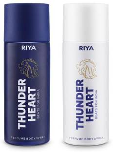 RIYA THUNDER HEART BLUE & WHITE DEODORANT BODY SPRAY LONG-LASTING 150 X 2 Deodorant Spray  -  For Men