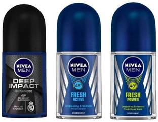 NIVEA Deodorant Roll-On Combo , Deep Impact , Fresh Active , Fresh Power , 50 Ml Each Deodorant Roll-on  -  For Men