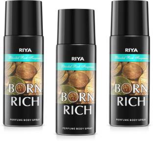 RIYA Born Rich Body Spray Deodorant For Unisex Pack Of 3 150 Ml Each Deodorant Spray  -  For Men & Women